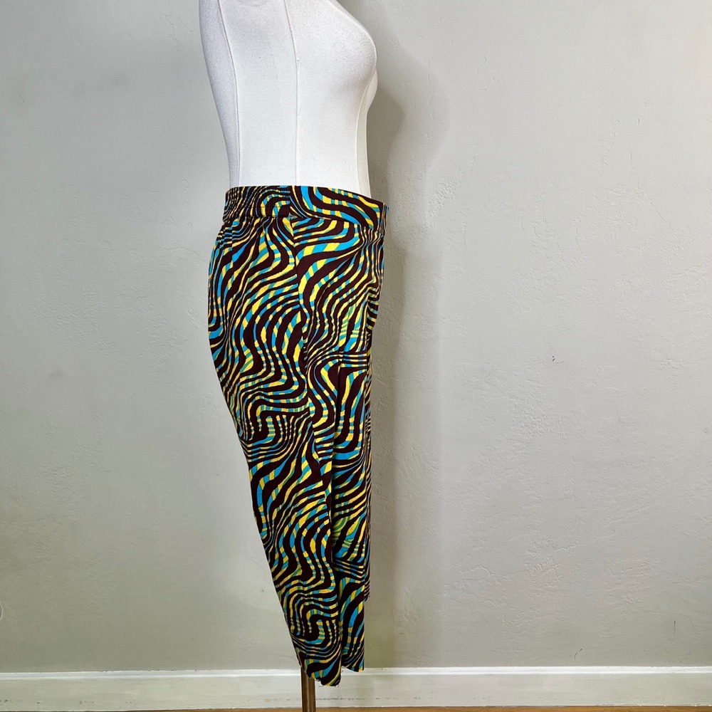 Gimaguas Pants Psychedelic Swirl Print Women Size L Brown Blue Yellow Cut Off - Picture 6 of 12